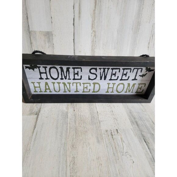 Halloween home sweet haunted home sign bat hanging prop - Picture 6 of 10